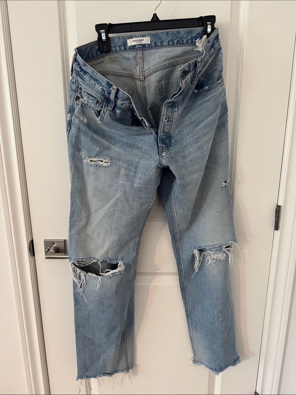 Moussy Light Blue Distressed Straight-Leg Jeans